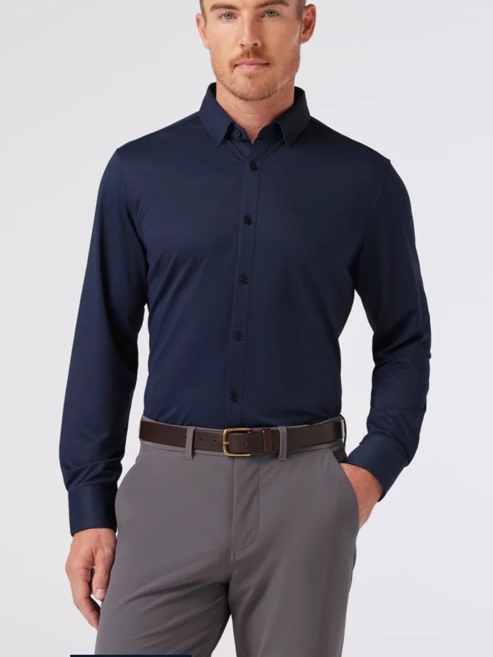 Mizzen+Main Halyard Dress Shirt Navy Seersucker Medium Trim Long Sleeve Textured